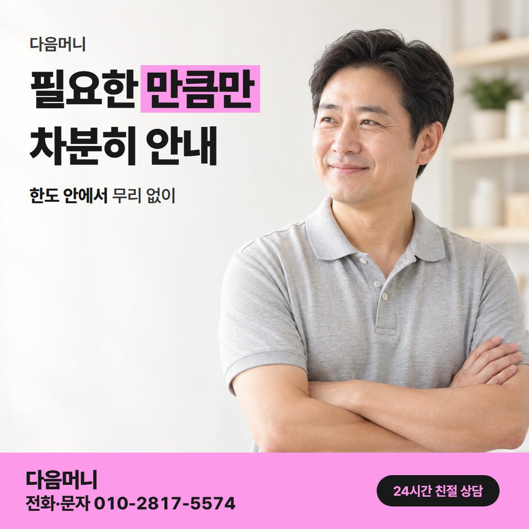 다음머니 국민카드현금화 한도 확인 안내